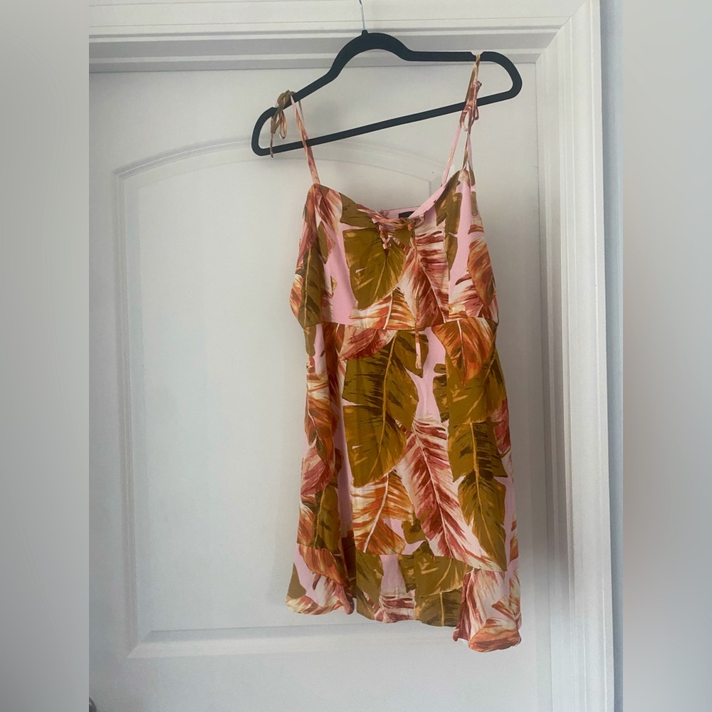 Summer banana leaf pink mini dress